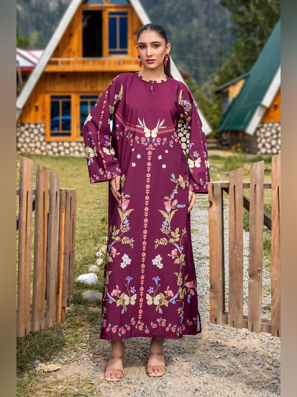 NWT Plum Floral Kaftan Maxi Dress | Elegant Modest Resort Wear for Women